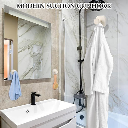 warlve Suction Cup Hooks for Shower - Reusable No-Drill Mounting - Hooks for Towels, Robes & Loofah on Metal, Glass, Mirrors, Tile & Smooth Non-Porous Surfaces (2, Milk White)
