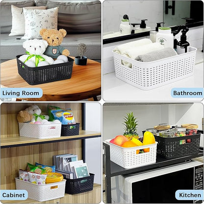 Soddeph Plastic Storage Baskets for Cabinets, Household Pantry Organization with Handle,Organizer Bins for Room,Bathrooms,Under-Sink,Kitchen (White, XS-5PACK)