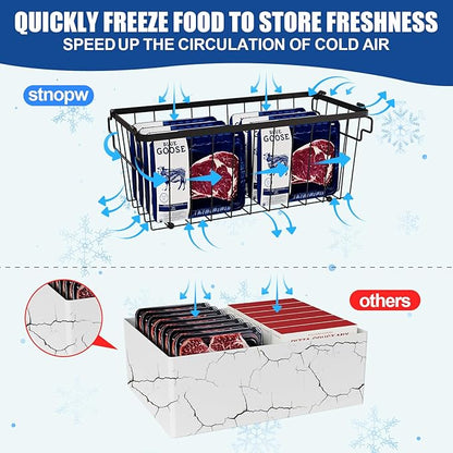 Stnopw 4Pcs Freezer Organizer Bins,Stackable Freezer Storage Containers,Deep Freezer Organizer Bins Effectively Classify Food,Foldable Side Handles freezer organizer bins for Extra Storage Space