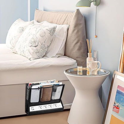 AKAYOK Bedside Caddy Hanging Bed Organizer Storage Bag Pocket with Power Strip Holder Multi-functional Organizer Caddy for Remotes Phone Glasses Magazines, Tablets, Accessories (7 pocket)