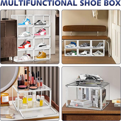EZJOB Acrylic Clear Shoe Storage Boxes Size 12, Transparent Display Case for Sneaker Collections, Baseball Caps, Hat Organizer Dust-free Shoe Cubbies Stackable Sneaker Boxes