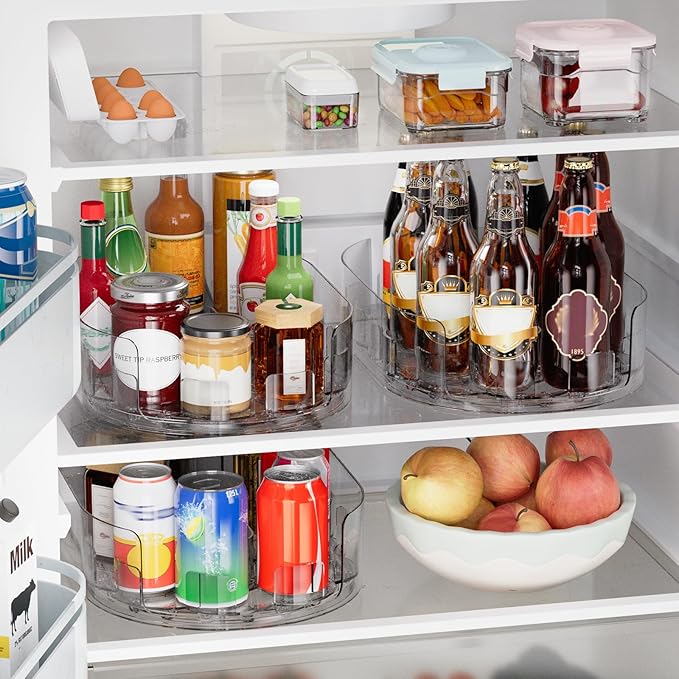 2 Pack Lazy Susan Turntable for Refrigerator, 360° Rotating Clear Lazy Susan for Refrigerator Organizers and Storage, Kitchen, Countertop, Cabinet, Pantry, Table Top (13.5 x 8.5in)