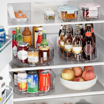2 Pack Lazy Susan Turntable for Refrigerator, 360° Rotating Clear Lazy Susan for Refrigerator Organizers and Storage, Kitchen, Countertop, Cabinet, Pantry, Table Top (13.5 x 8.5in)