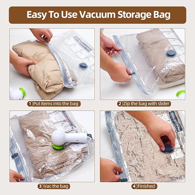 VACKFOX Travel Vacuum Storage Bags,6 Pack Carry-On Size Compression Packing Bags for Luggage and Suitcase, Space Saver for Clothes and Clothing Travel 80% Space Saver.