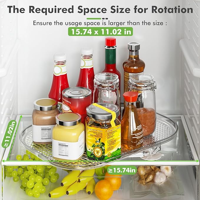 2 Pack Lazy Susan Organizer for Refrigerator, 14.17" X 10.24" Fridge Organizers and Storage, Lazy Susan Turntable for Cabinet, Non-Skid Fridge Organizers for Pantry, Table Top