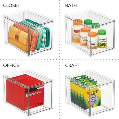 mDesign Kitchen Storage Drawer Box – Plastic Storage Box with Pull-Out Drawer – Pantry, Fridge and Cupboard Storage for Food and Snacks – Pack of 2 – Clear