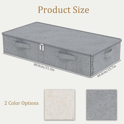 ENUMAIL Underbed Storage Box, Foldable Under Bed Bins Container, Organizer Baskets with Lid for Organizing Clothes, Sheets, Pillows, Comforter, 31.4x15.7x5.9in, Grey, 3 Pack