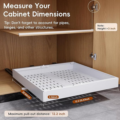 OneDream 2 Pack Pull Out Cabinet Organizer, 21" Deep Slide Out Drawers for Kitchen Cabinets, No Drill Adhesive Pull Out Drawers for Cabinets, Roll Out Shelves Adjustable Width 12.05"-20.4"