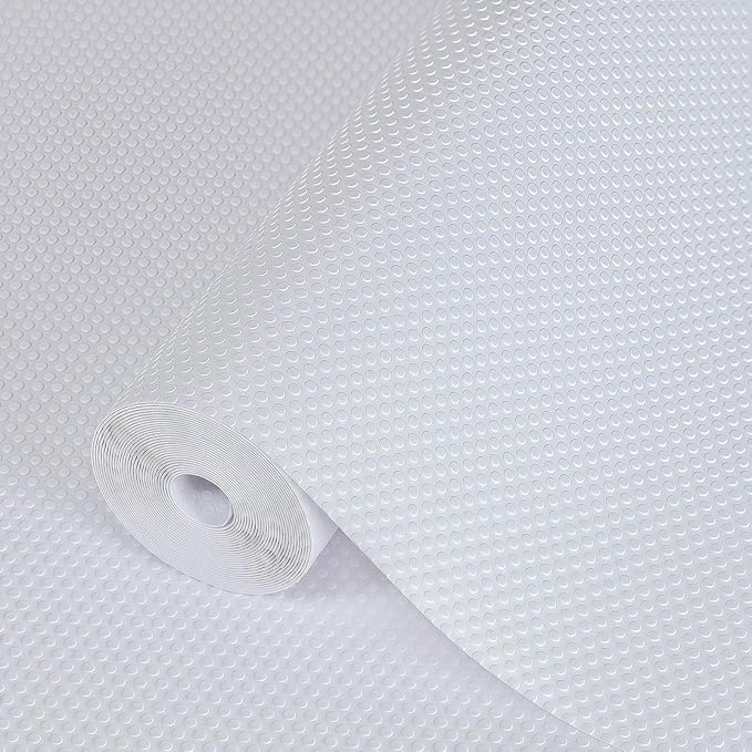 Hersvin Shelf Liners, 24 in x 20 ft Kitchen Drawer Mats, Non-Adhesive EVA Cupboard Protector, Cabinet Lining (White Dot)