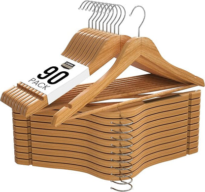 Utopia Home Premium Wooden Hangers 90 Pack - Durable & Slim Coat Hanger - Suit Hanger with 360-Degree Rotatable Hook - Wood Hangers with Shoulder Grooves (Natural Color)