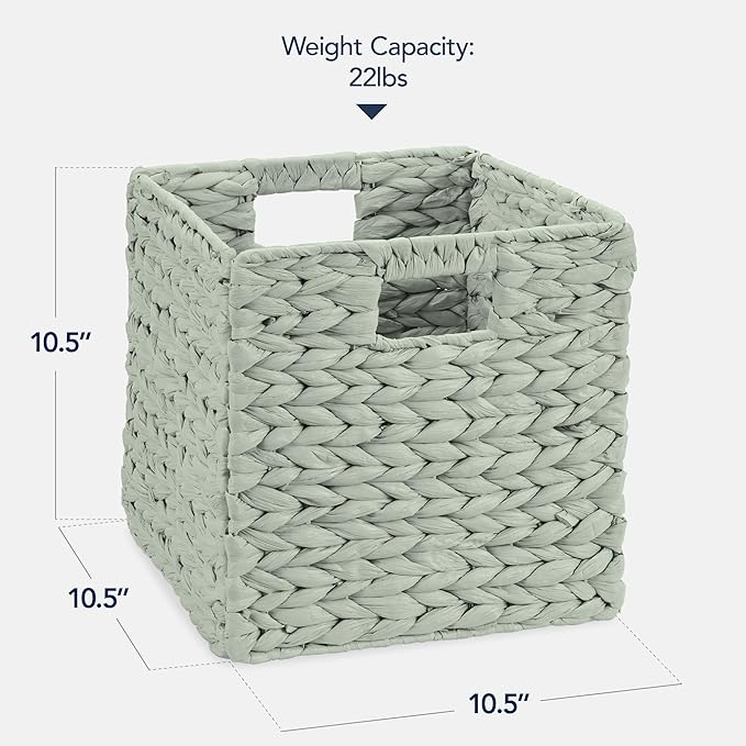 Best Choice Products 10.5x10.5in Pack of 5 Cube Storage Baskets, Water Hyacinth Multipurpose Collapsible Organizers, Handwoven Toy Storage Totes for Kids Room, Nursery & Living Room - Sage