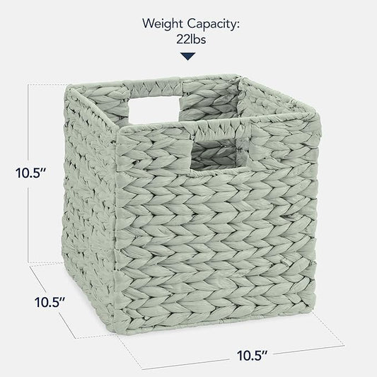 Best Choice Products 10.5x10.5in Pack of 5 Cube Storage Baskets, Water Hyacinth Multipurpose Collapsible Organizers, Handwoven Toy Storage Totes for Kids Room, Nursery & Living Room - Sage