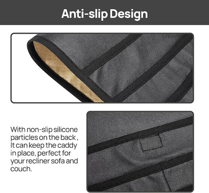Teniux Remote Control Holder Faux Leather Armrest Organizer with 6 Pockets for recliner couch sofa, Armchair Caddy for Smart Phone, Book, Magazines, Ipad, Remotes (Black)