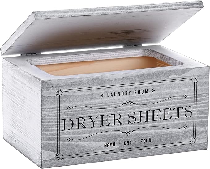 Rustic Dryer Sheet Holder with Lid - Cute Farmhouse Dryer Sheet Dispenser Laundry Room Decor Accessories,Fabric Softener Dispenser Dryer Sheet Container for Laundry Organization Storage,Grey-N
