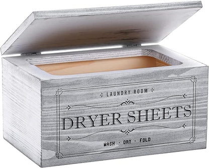 Rustic Dryer Sheet Holder with Lid - Cute Farmhouse Dryer Sheet Dispenser Laundry Room Decor Accessories,Fabric Softener Dispenser Dryer Sheet Container for Laundry Organization Storage,Grey-N