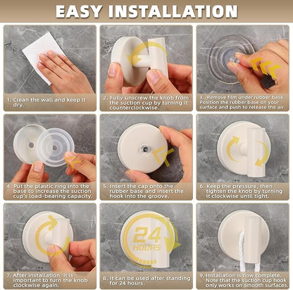 Fenas Suction Cup Hooks for Shower - Bathroom Reusable Hooks for Towels, Robes & Loofah - No-Drill Mounting on Kitchen,Walls,Metal,Glass,Mirrors,Tile & Smooth Non-Porous Surfaces (2, Milk White)