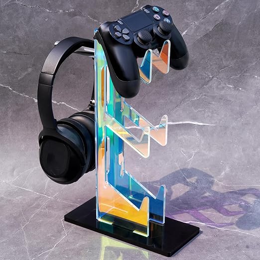 NiHome Iridescent Acrylic Multi-Tier Universal Game Controller Headset Holder Stand for PS5 Xbox ONE Switch Colorful Controller Stand Gaming Accessories Anti-Slip Stable Headphone Holder (3-Tier)