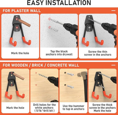 30 Pack Garage Hooks Heavy Duty, Rust-Resistant Solid Steel Wall Mount Hangers for Hanging Ladders & Bikes, Non-Slip PVC Coating Tool Organizer, 5 Sizes U & J Shapes + 2 Straps