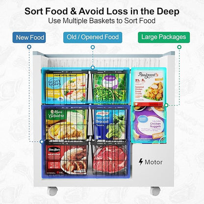 iSPECLE Freezer Organizer Bins - 5 Pack Adjustable & Extra Large Deep Freezer Organizer Bins for 5 to 9 Cu.Ft Chest Freezer, Easy Organize Basket Store More, Stackable No Wasted Space, Black