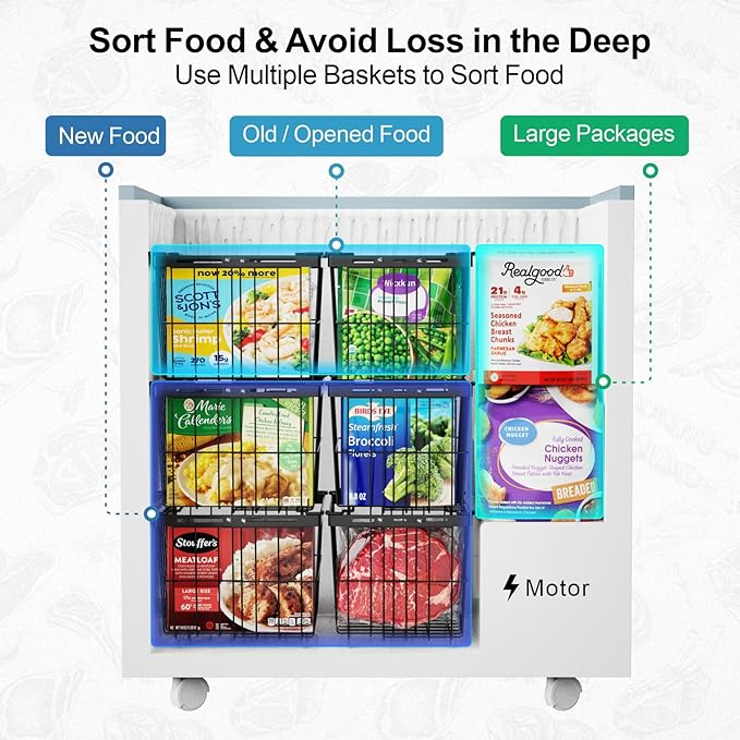 iSPECLE Freezer Organizer Bins - 4 Pack Adjustable & Extra Large Chest Freezer Organizer Bins for 5 to 9 Cu.Ft Deep Freezer, Easy Organize Basket Store More, Stackable No Wasted Space, Black
