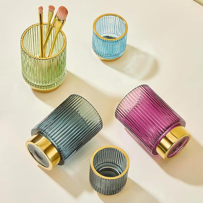 LEICURACE Makeup Brush Holder Organizer,Toothbrush Holders,Desk Pen Pencil Holder,Multifunctional Vintage Glass Brush Cup(A3-18-US)