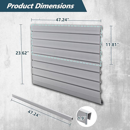 4x2 FT PVC Slatwall Panel Wall Storage Systems, Interlocking Slat Wall Paneling Garage Wall Organizer, Slat Board Wall-Mounted Slat Wall Panels for Garage Storage, Shelves, and Tools, Grey