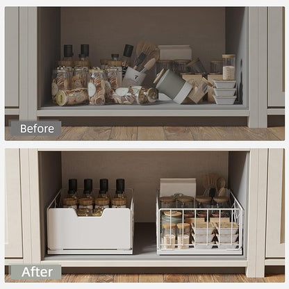 NETEL 2 Pack Pull Out Cabinet Organizer, Slide Out Drawers for Kitchen Cabinets, Pull Out Drawers Fixed with Adhesive Nano Film, Kitchen Cabinet Organizer, Pantry Organizers,11.8" W X 15.7" D X 6.9" H