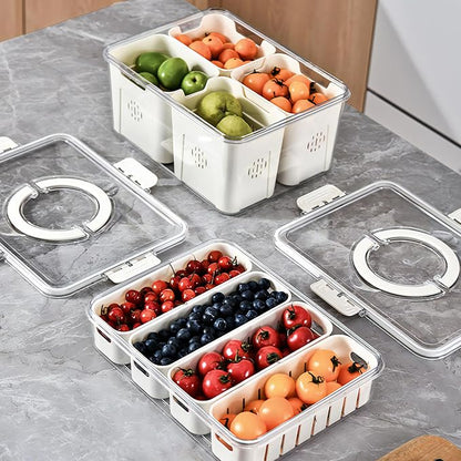 MineSign Divided Snackle Box with Lids Stackable Food Serving Tray for Fruit&Veggie Plastic Fridge Storage Container for Pantry Freezer Clear Snack Box for Meal Prep Candy Nuts Spice