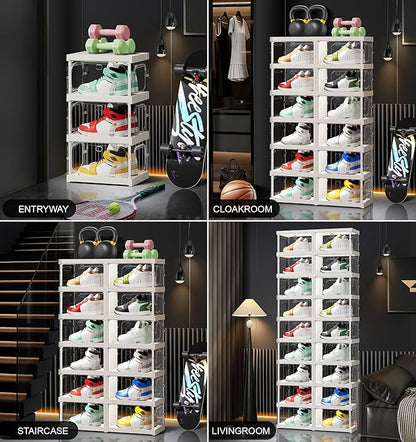 CIMLORD 6-Tier 12-Pairs Foldable Shoe Rack with Magnetic Doors,4-Sided Clear Design,Taller Storage for High Shoes & Sneakers,Stackable Shoe Storage Cabinet Space-Saving Organizer for Closet,Cloakroom