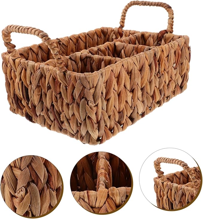 LIFKOME Woven Straw Storage Basket Lid Cutlery Basket Organizers for Kitchen Chopstick Holder