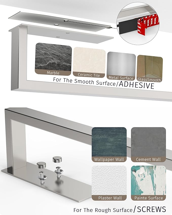 Paper Towel Holder, Paper Towel Holder Under Cabinet Wall Mount or Self Adhesive Paper Towel Bar, Hanging Paper Towel Rack for Kitchen and Bathroom, SUS304 Stainless Steel, Silver