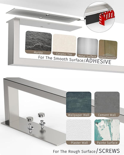 Paper Towel Holder, Paper Towel Holder Under Cabinet Wall Mount or Self Adhesive Paper Towel Bar, Hanging Paper Towel Rack for Kitchen and Bathroom, SUS304 Stainless Steel, Silver