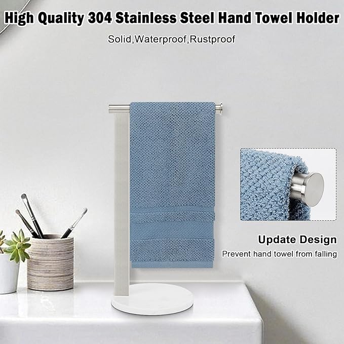 Stainless Steel L-Shaped Hand Towel Holder, SUS304 Bathroom Towel Rack with Thickened Base for Countertop Vanity (Brush Nickel)