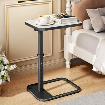Kitstorack TV Tray Table, Adjustable Height & Rounded Metal Corners, Snack Table for Couch, Sofa, Bed, Chair, Living Room, C Shaped End Side Table for Eating, Dinner or Laptop, Small Spaces, White