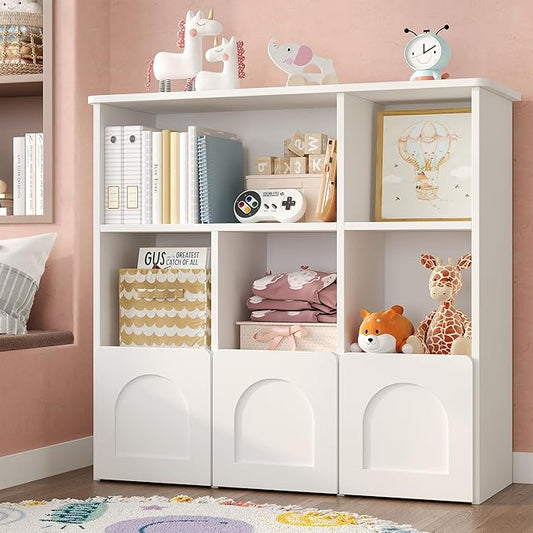 Toy Storage Organizer,Kids Bookshelf with Hidden Roller Drawer and 5 Open Cubbies,for Kid Room,Living Room,Game Room and Den