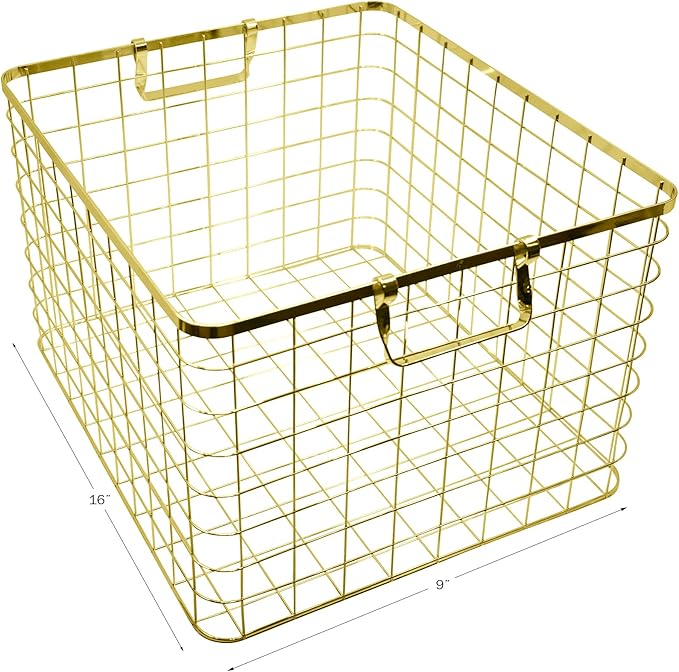 Set of 3 Nested Wire Basket Trays for Storage and Organizing (Gold)