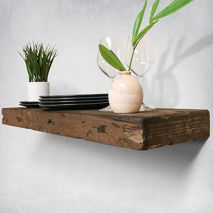 Urbandi Rustic Distressed Floating Shelves, Set of 2, Handmade Out of Pine Wood, 3 Inch Thick, Made in USA (Jacobean, 36Lx3Hx6D)