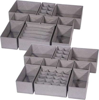 DIOMMELL 21 Pack Foldable Cloth Storage Box Closet Dresser Drawer Organizer Fabric Baskets Bins Containers Divider for Baby Clothes Underwear Bras Socks Lingerie Clothing,M Grey 11-4249