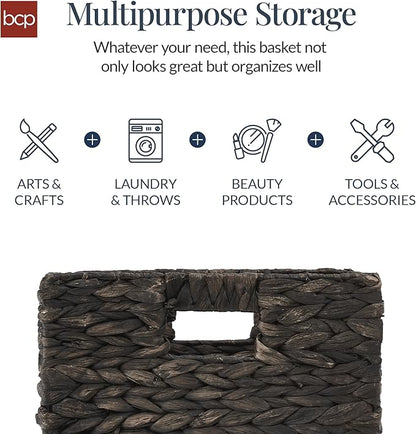 Best Choice Products 12x12in Pack of 5 Cube Storage Baskets, Water Hyacinth Multipurpose Collapsible Organizers, Handwoven Laundry Totes for Laundry, Living Room, Kids Room & Nursery - Black