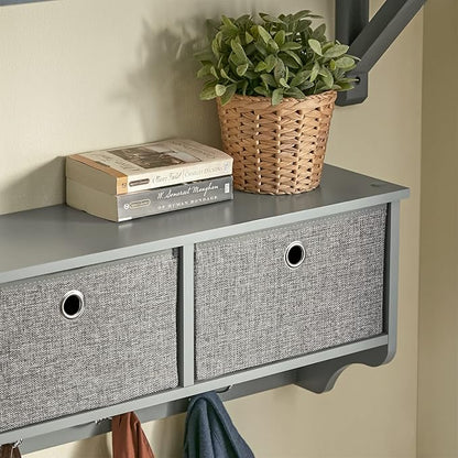 SoBuy Wall Shelf with Hooks, Coat Rack Wall Mount with Shelf Entrywall Storage Cabinet Unit with 3 Baskets 5 Hooks, Grey, FRG282-HG