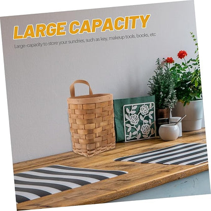 HEALLILY Woven Hanging Storage Baskets Wood Organizer for Kitchen Bathroom Bedroom Wall Mountable Natural Storage Bins for Cosmetics Kitchenware and Daily Essentials Carbonized Finish