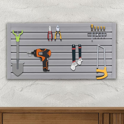 4x2 FT PVC Slatwall Panel Wall Storage Systems, Interlocking Slat Wall Paneling Garage Wall Organizer, Slat Board Wall-Mounted Slat Wall Panels for Garage Storage, Shelves, and Tools, Grey