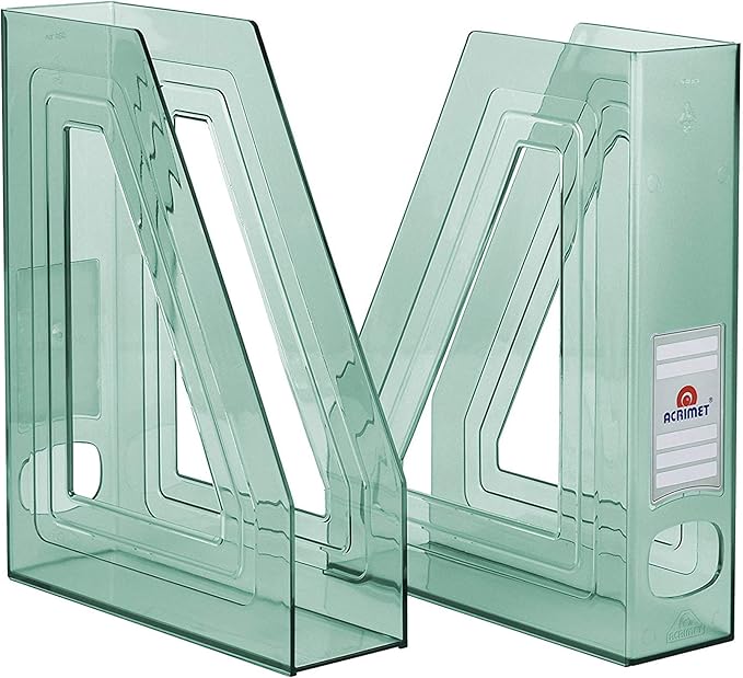Acrimet Magazine File Holder – Vertical Rack for Documents, Folders and Mail, Durable Plastic Desk Organizer for Office & Home, Clear Green (2 Pack)
