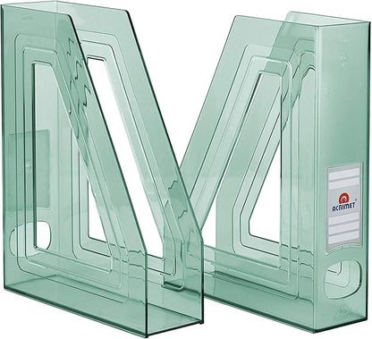 Acrimet Magazine File Holder – Vertical Rack for Documents, Folders and Mail, Durable Plastic Desk Organizer for Office & Home, Clear Green (2 Pack)