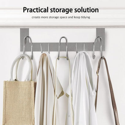 SKOLOO Over The Door Hooks - for Doors up to 1-3/4'' Thickness, Pack of 2, Metal Door Hanger with 11 Hooks, Over The Door Hanger for Coats, Hats, Towels, Silver