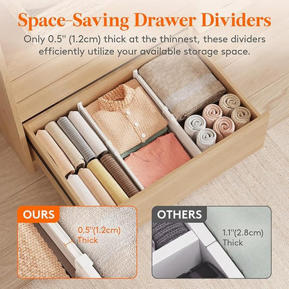 Lifewit 8" High 8 Pack Deep Drawer Dividers, 13.8-22.5" Adjustable Dresser Drawer Divider, White Drawer Organizer for Clothes, Tall Drawers Separators for Dresser, Kitchen, Bedroom, Cabinet, Office