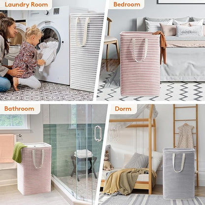 Lifewit 2 Pack Laundry Hamper Large Collapsible Laundry Baskets, Freestanding Waterproof Clothes Hamper with Easy Carry Handles in Laundry Room Bedroom Bathroom College Dorm, Grey&Pink, 2 x 80L