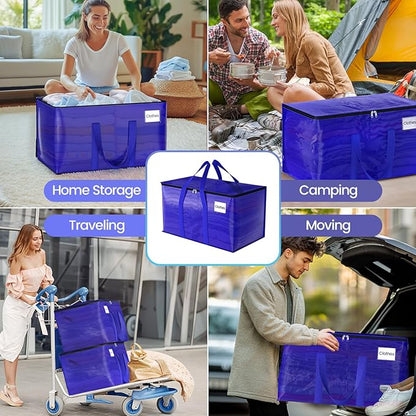 FabSpace Moving Storage Bags, Moving Supplies Packing Boxes for Moving, Camping, College Dorm Room Essentials for Girls, Blue Tote Bags, Heavy-Duty Storage Bins With Lids And Zippers, 76L 2 Pack