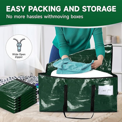 CONGREGATE 8-Pack 97L Extra Large Moving Bags with Zippers and Handles, Heavy-Duty Storage Hand-held Moving Boxes, Space-Saving, Dark Green