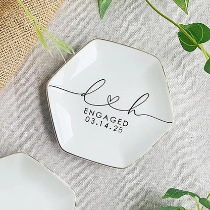 LullabyMall Custom Engagement Ring Holder Ring Dish, Custom Wedding Gifts for Couple, Bridal Shower Couple Jewelry Tray, Monogrammed Engagement Wedding Gifts for Bride 1